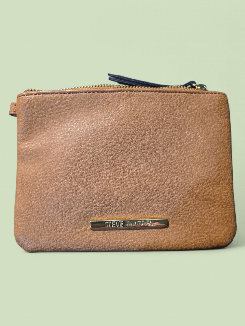 Steve Madden Green and Tan Small Zip Coin Pouch with Gold Hardware